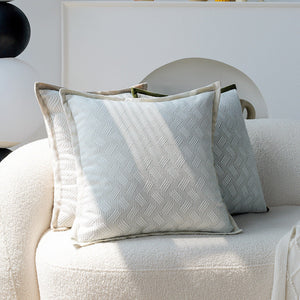 Set of 3 18"x18" square throw pillow herringbone trio neutral white & olive green accents | 3-piece collection