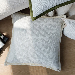 Set of 3 18"x18" square throw pillow herringbone trio neutral white & olive green accents | 3-piece collection