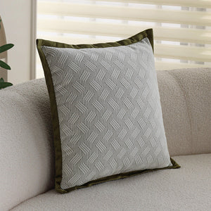Set of 3 18"x18" square throw pillow herringbone trio neutral white & olive green accents | 3-piece collection