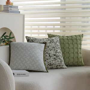Set of 3 18"x18" square throw pillow herringbone trio neutral white & olive green accents | 3-piece collection