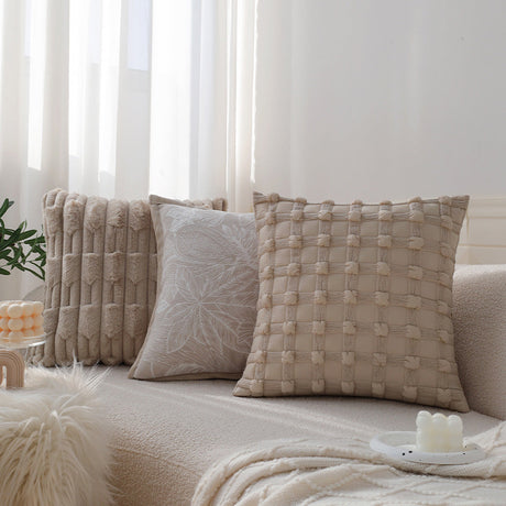 Set of 2 With Inserts Textured Serenity Collection - Modern Plush Throw Pillows in Sage Green and Ivory with Tufted, Striped, and Quilted Patterns