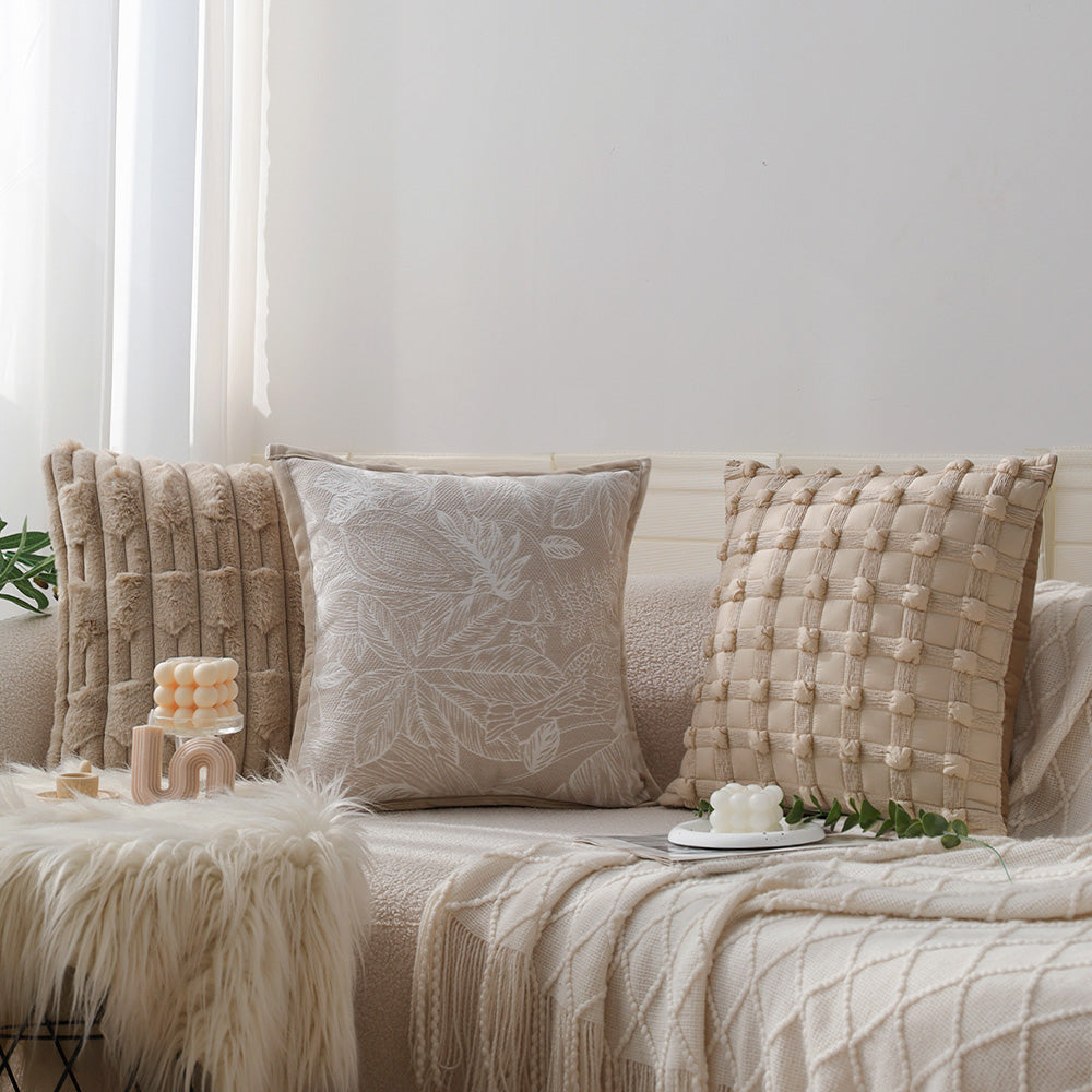 Set of 2 textured serenity collection - modern plush throw pillow covers with tufted, striped, and quilted patterns