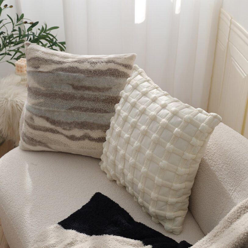 Set of 2 With Inserts Textured Serenity Collection - Modern Plush Throw Pillows in Sage Green and Ivory with Tufted, Striped, and Quilted Patterns