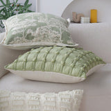 Set of 2 With Inserts Textured Serenity Collection - Modern Plush Throw Pillows in Sage Green and Ivory with Tufted, Striped, and Quilted Patterns