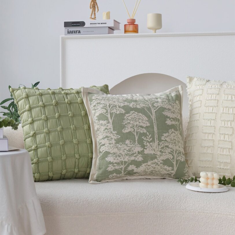 Set of 2 With Inserts Textured Serenity Collection - Modern Plush Throw Pillows in Sage Green and Ivory with Tufted, Striped, and Quilted Patterns
