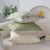 Set of 2 With Inserts Textured Serenity Collection - Modern Plush Throw Pillows in Sage Green and Ivory with Tufted, Striped, and Quilted Patterns
