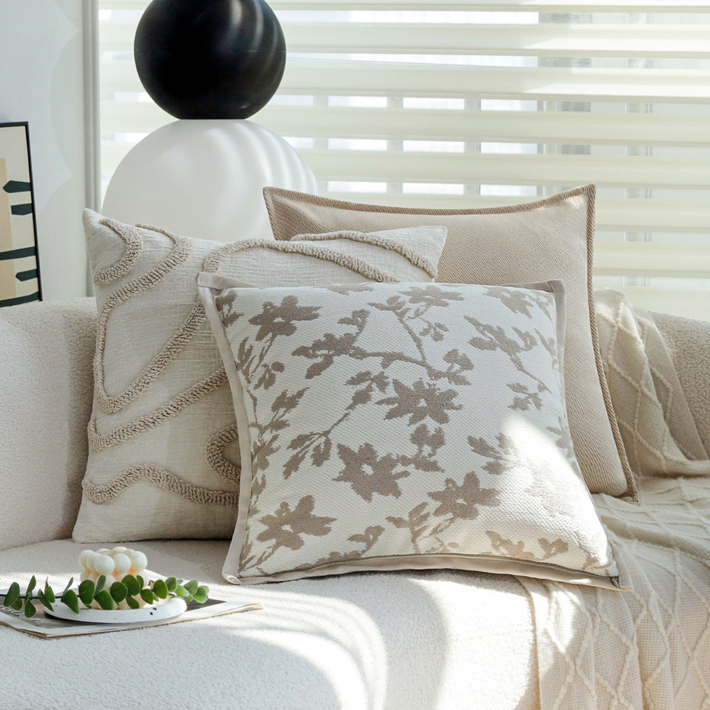 textured embroidery, subtle floral throw pillows Pack of 2 of 18"x18" with 450g insert
