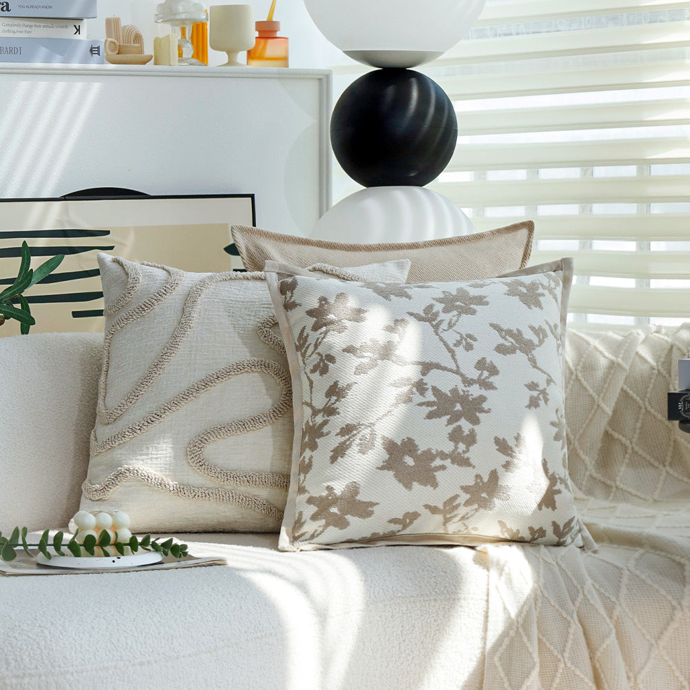 textured embroidery, subtle floral throw pillows Pack of 2 of 18"x18" with 450g insert