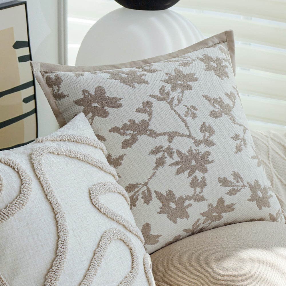 textured embroidery, subtle floral throw pillows Pack of 2 of 18"x18" with 450g insert