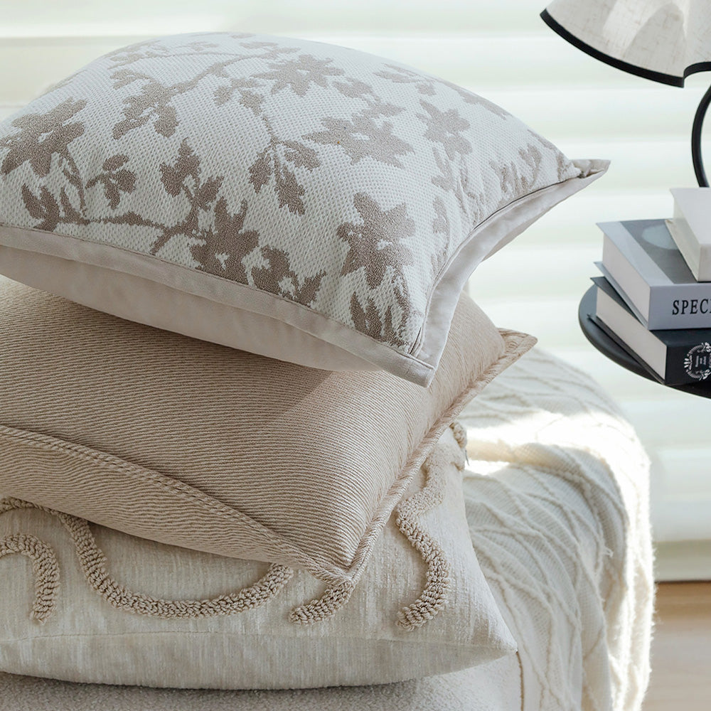 textured embroidery, subtle floral throw pillows Pack of 2 of 18"x18" with 450g insert