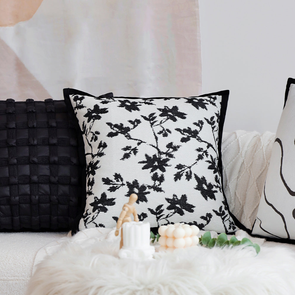 textured embroidery, subtle floral throw pillows Pack of 2 of 18"x18" with 450g insert
