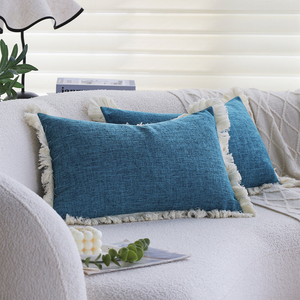 boho-chic style lumbar throw pillow covers Pack of 1 of 12"x20" and 1 of 18"x18"