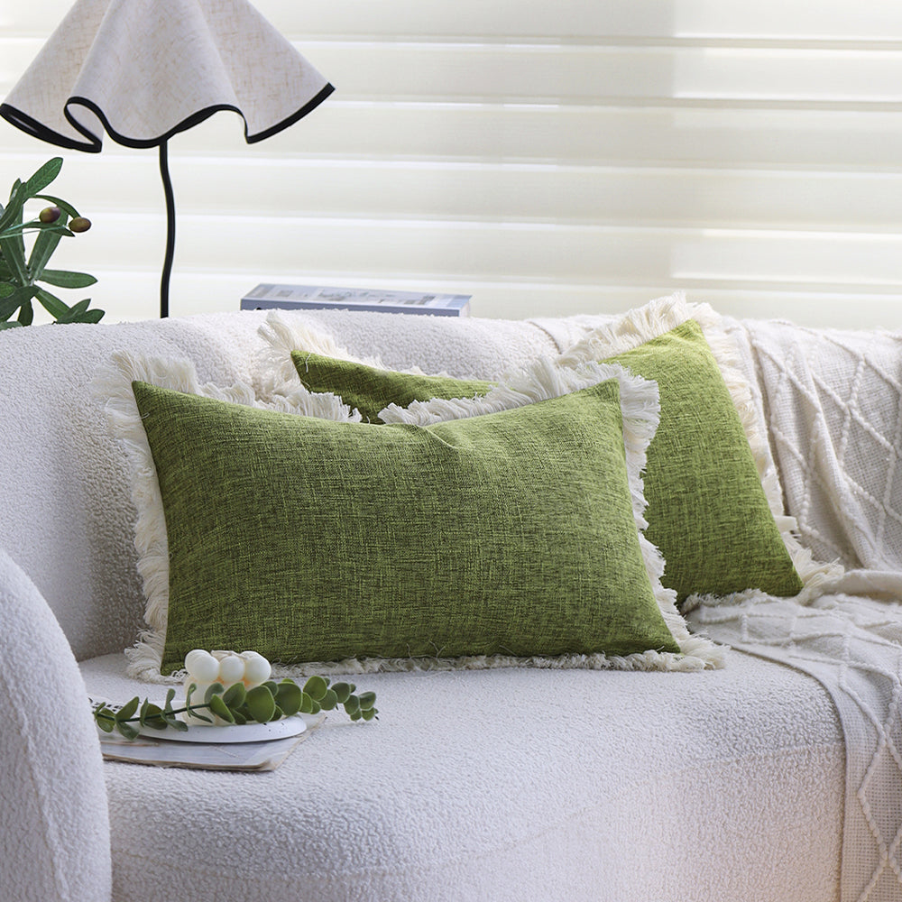 boho-chic style lumbar throw pillow covers and inserts Pack of 1 of 12"x20" and 1 of 18"x18"