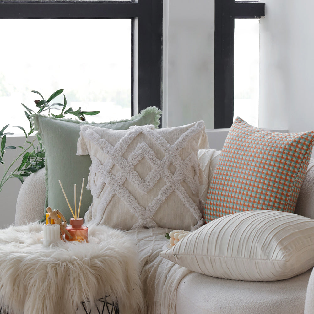 boho-chic style throw pillow coverwith450g insert  Pack of 1 size 18"x18"