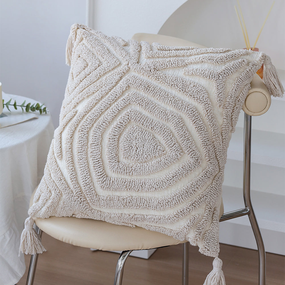 18"x 18" Square Throw Pillow Textured Chenille Boho 2 size of Insert options