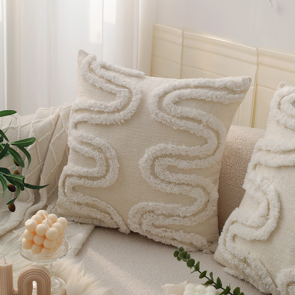 18"x 18" Square Throw Pillow Textured Chenille Boho 2 size of Insert options