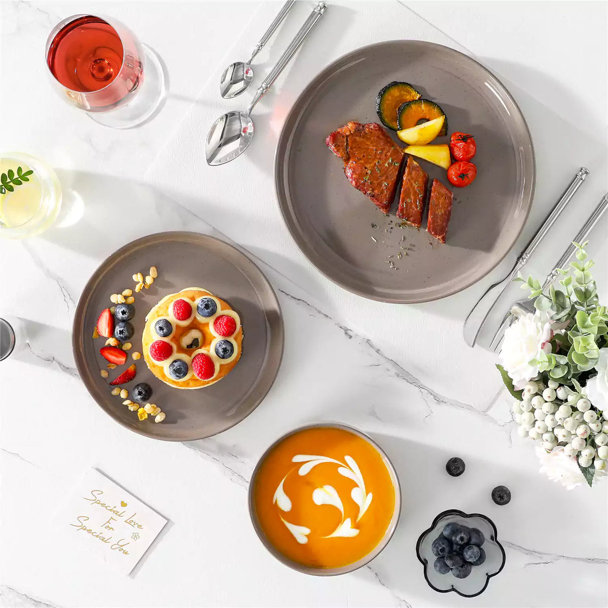 Tara Grey 12 Piece Dinnerware Set