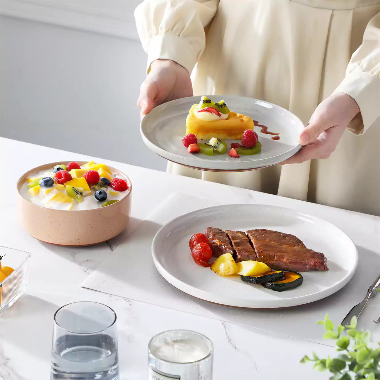 Tara Grey 12 Piece Dinnerware Set