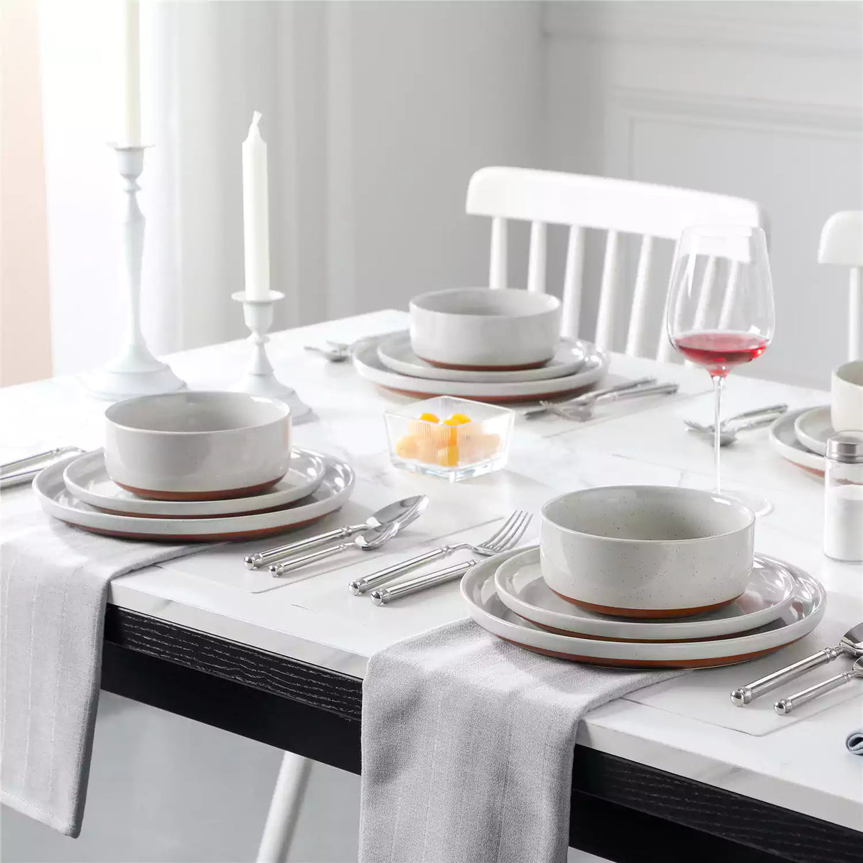 Tara Grey 24-Piece Dinnerware Set for 8 - Stoneware