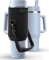 40 oz Tumbler Cup with Handle and Carrier Bag, 24-Hour Insulated Water Bottle with Straw Lid, Neoprene Carrying Sleeve and Hand Strap