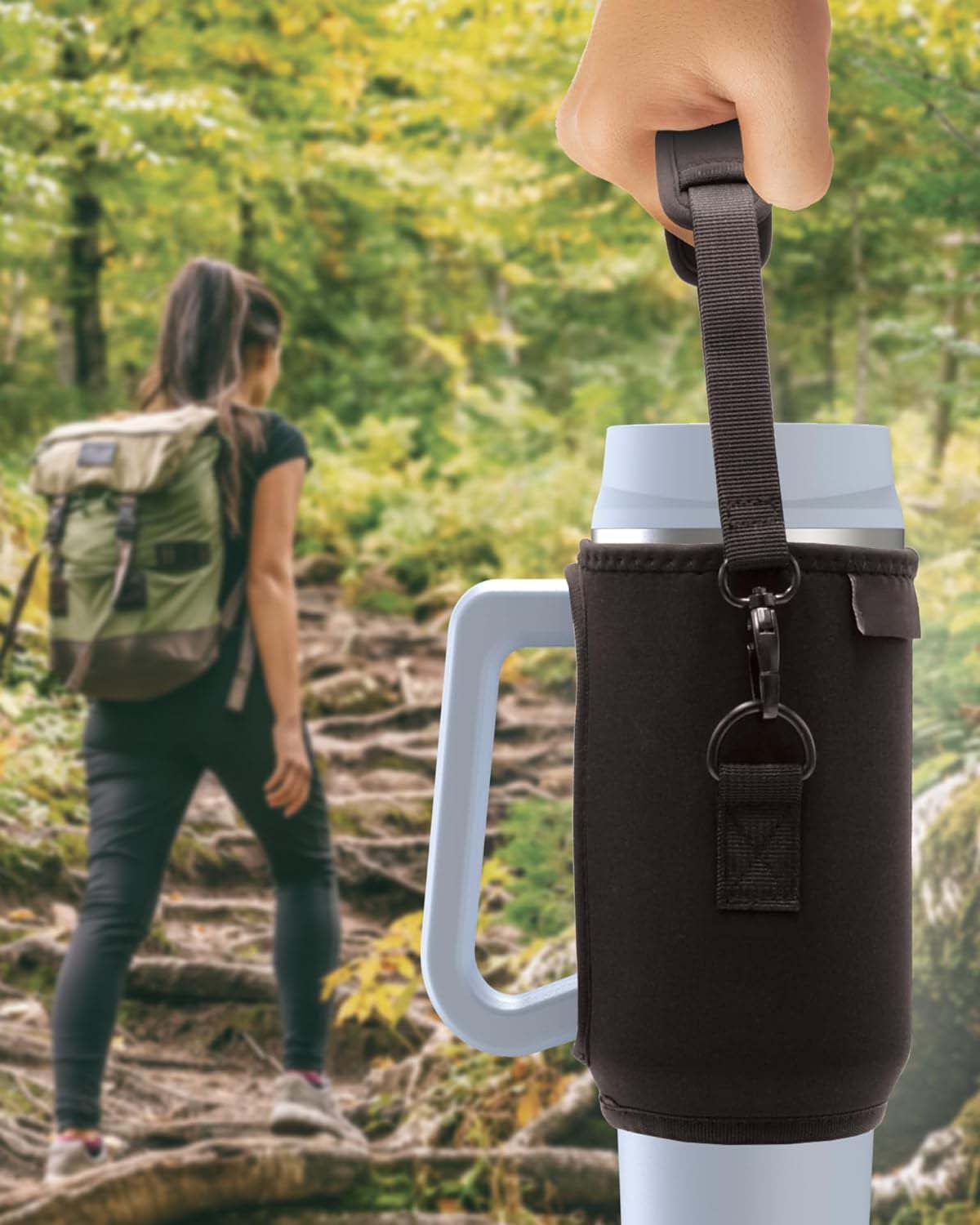 40 oz Tumbler Cup with Handle and Carrier Bag, 24-Hour Insulated Water Bottle with Straw Lid, Neoprene Carrying Sleeve and Hand Strap