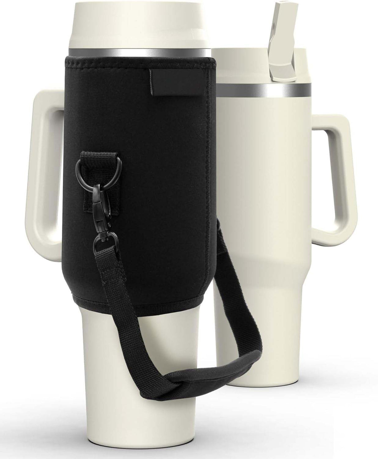 40 oz Tumbler Cup with Handle and Carrier Bag, 24-Hour Insulated Water Bottle with Straw Lid, Neoprene Carrying Sleeve and Hand Strap