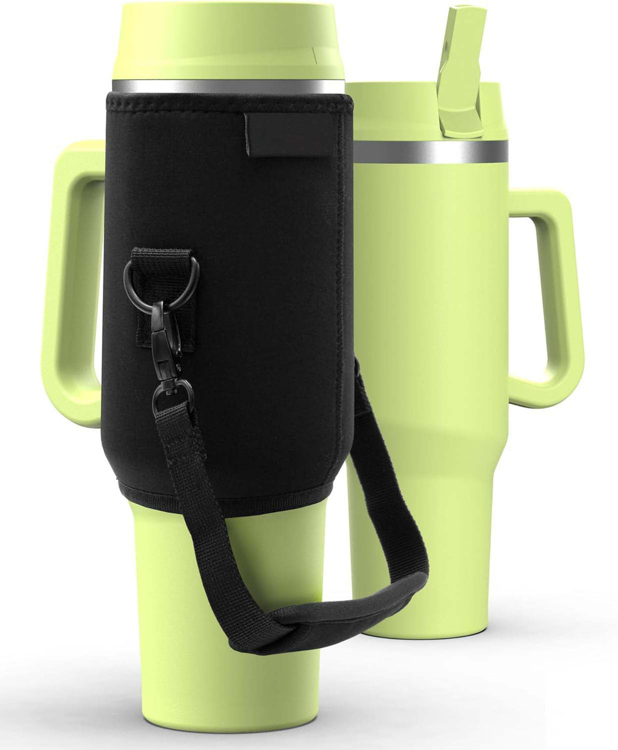 40 oz Tumbler Cup with Handle and Carrier Bag, 24-Hour Insulated Water Bottle with Straw Lid, Neoprene Carrying Sleeve and Hand Strap