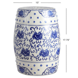 Lotus chinoiserie ceramic drum garden stool