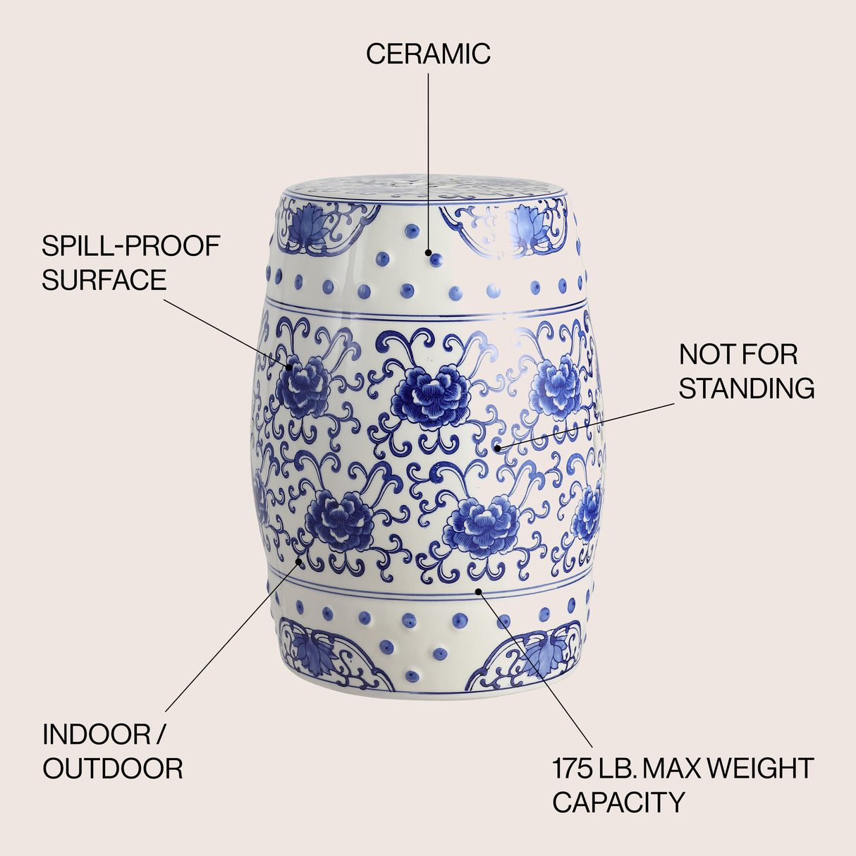 Lotus chinoiserie ceramic drum garden stool