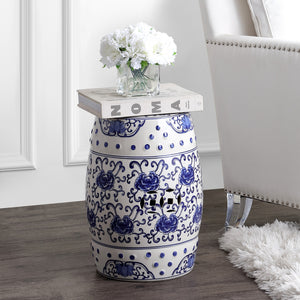 Lotus-chinoiserie-ceramic-drum-garden-stool-Outdoor-Tables