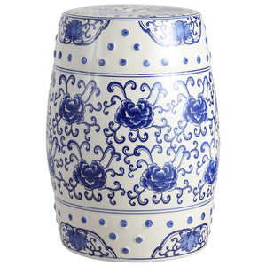 Lotus chinoiserie ceramic drum garden stool