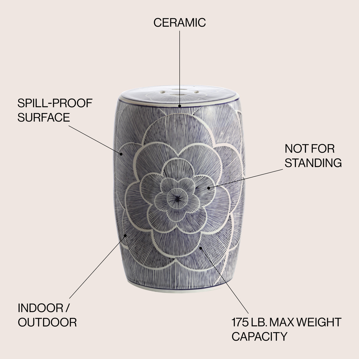 Camellia ceramic drum garden stool