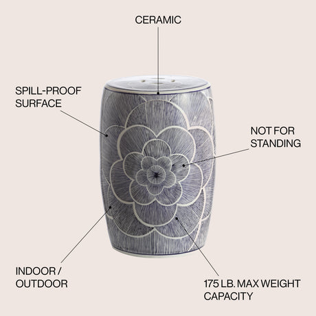 Camellia ceramic drum garden stool