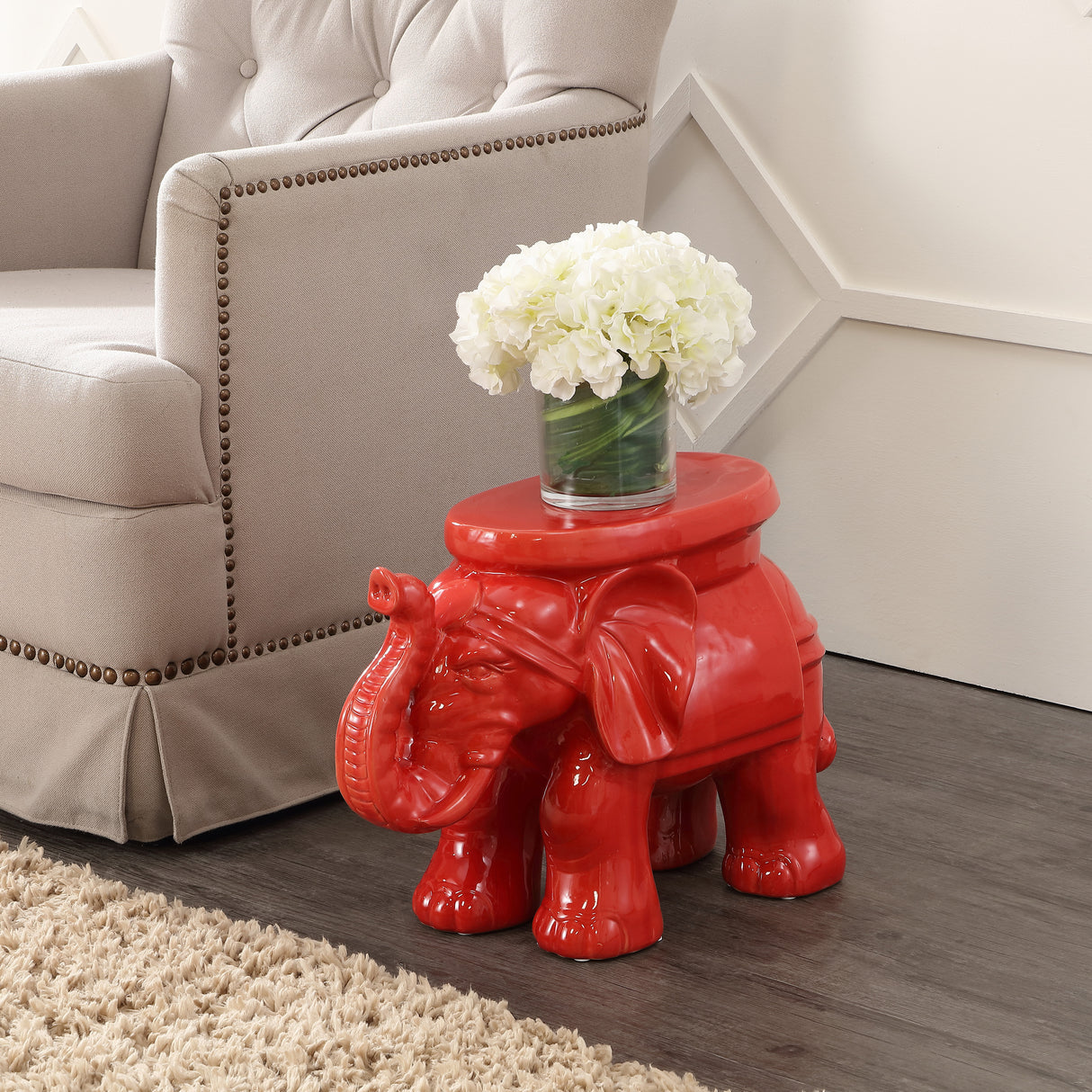 White ceramic garden stool