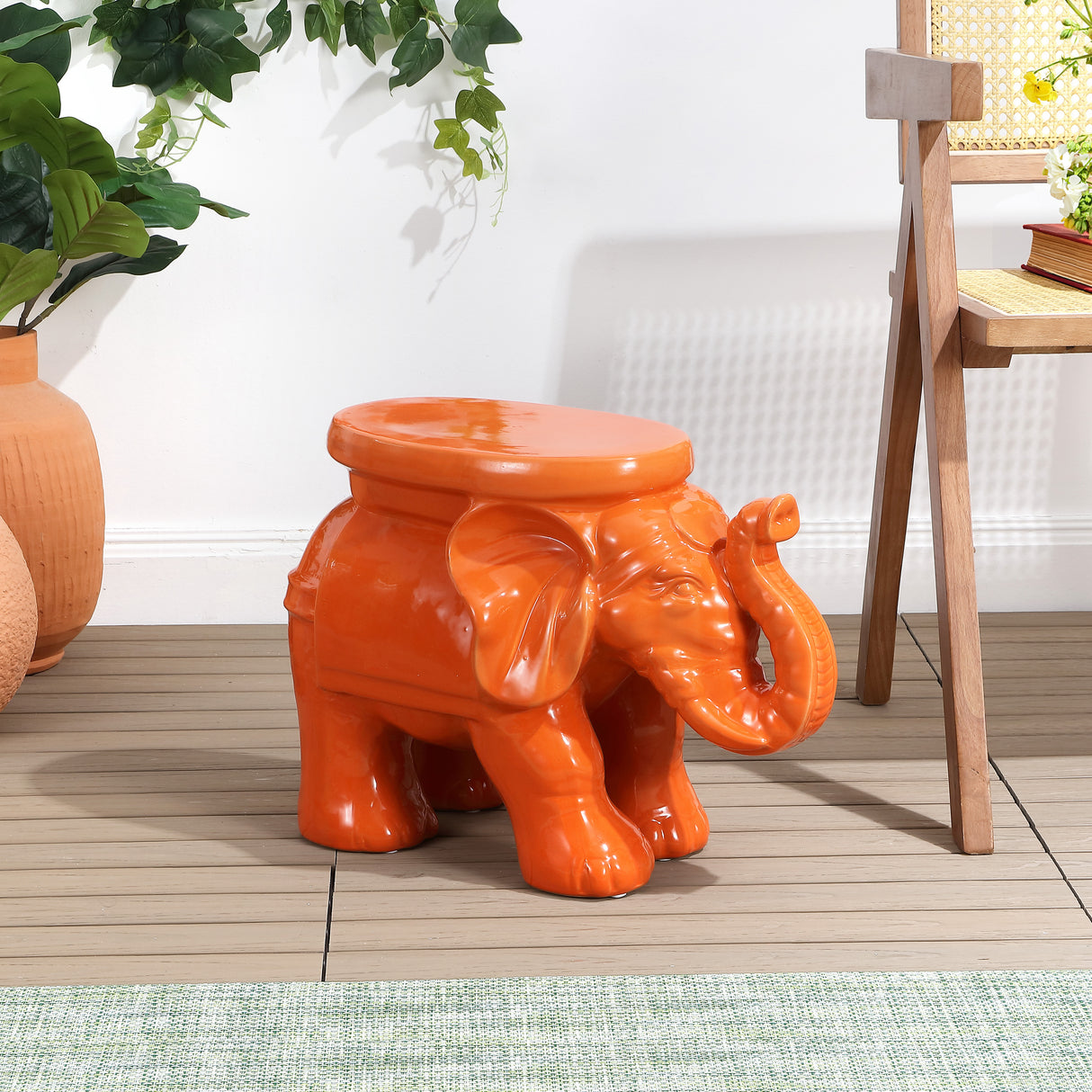 White ceramic garden stool