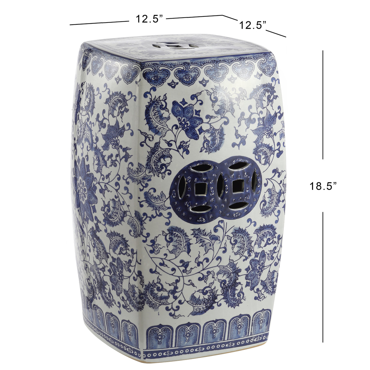 Floral chinoiserie ceramice square garden stool