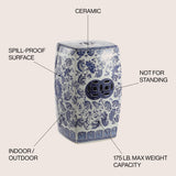 Floral chinoiserie ceramice square garden stool