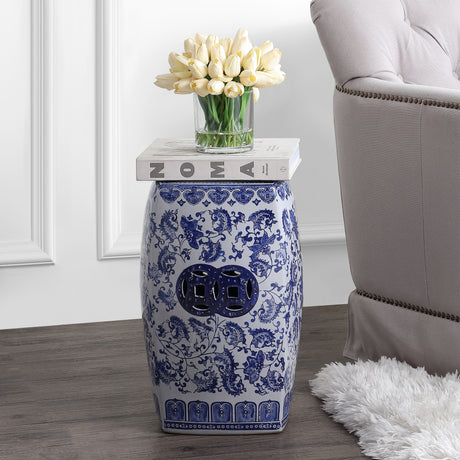 Floral-chinoiserie-ceramice-square-garden-stool-Outdoor-Tables