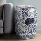 Floral chinoiserie ceramice square garden stool