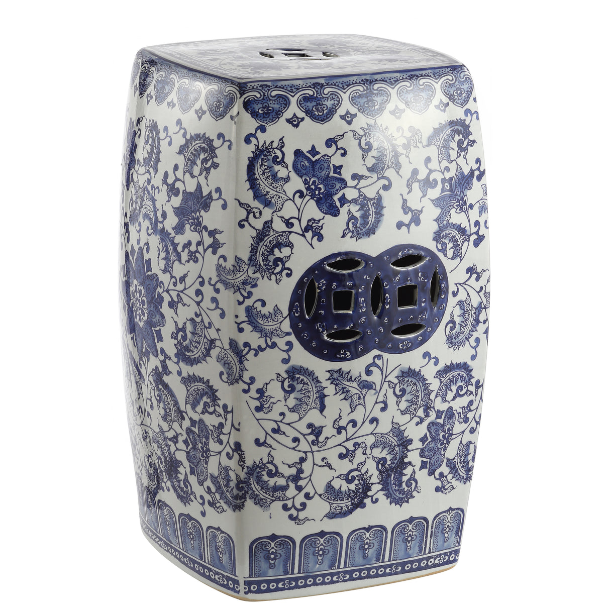 Floral chinoiserie ceramice square garden stool