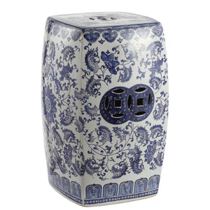 Floral chinoiserie ceramice square garden stool