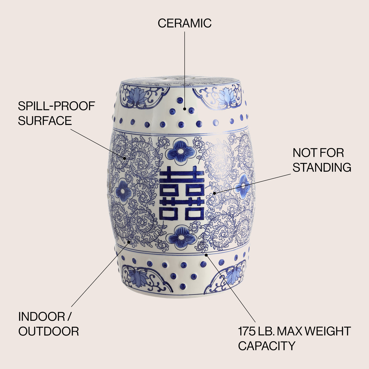 Double chinoiserie ceramic drum garden stool elegant