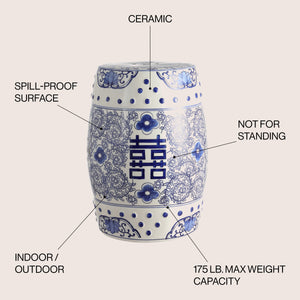 Double chinoiserie ceramic drum garden stool elegant