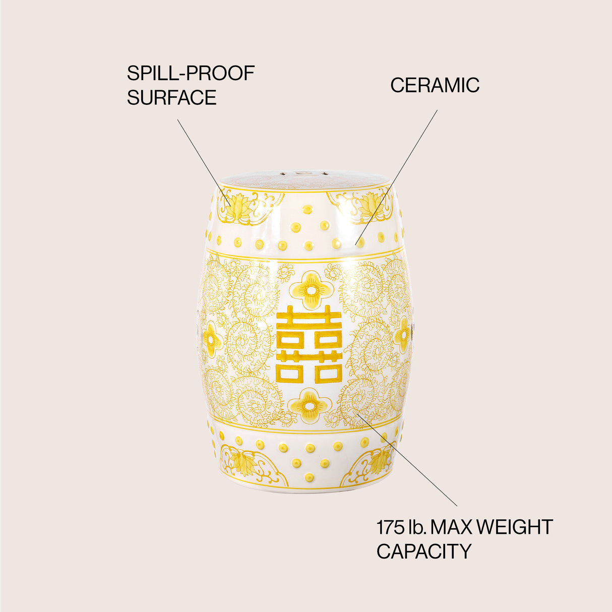 Double chinoiserie ceramic drum garden stool