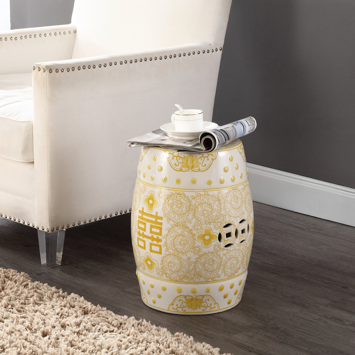 Double-chinoiserie-ceramic-drum-garden-stool-Outdoor-Tables