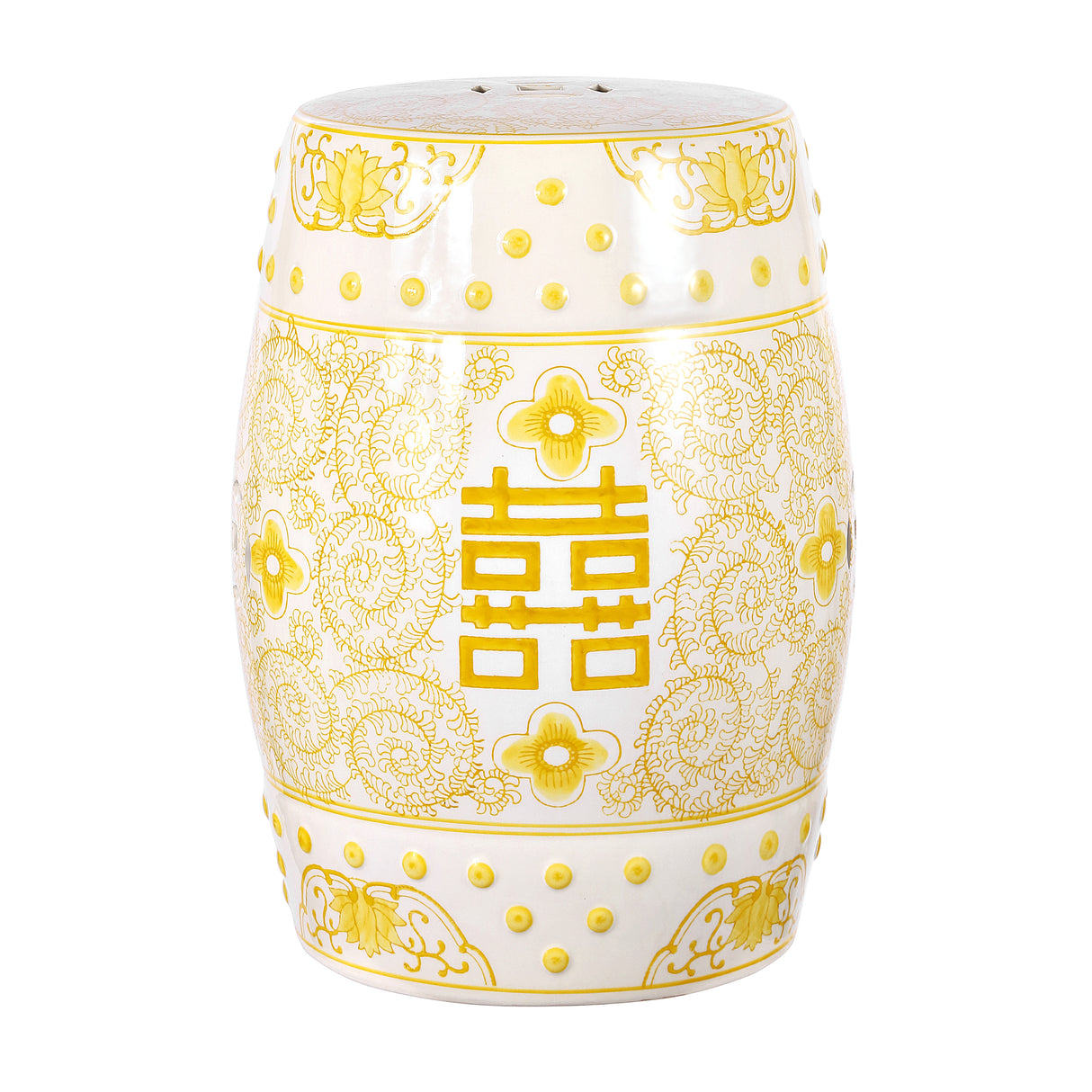 Double chinoiserie ceramic drum garden stool
