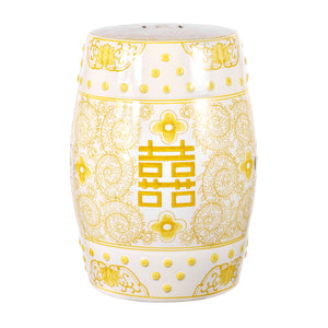 Double chinoiserie ceramic drum garden stool
