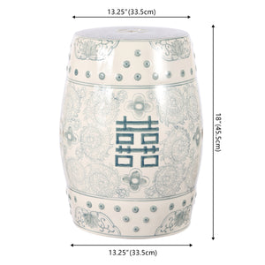 Double chinoiserie ceramic drum garden stool