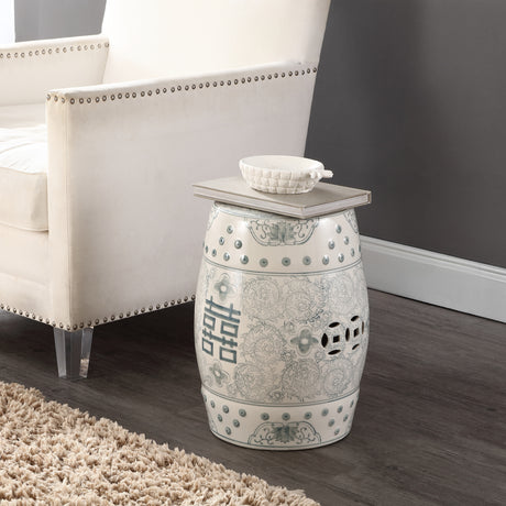 Double chinoiserie ceramic drum garden stool
