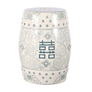 Double chinoiserie ceramic drum garden stool